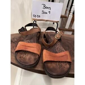 Born Leather Sandals Size 7 Brown Orange Comfort Ankle Strap